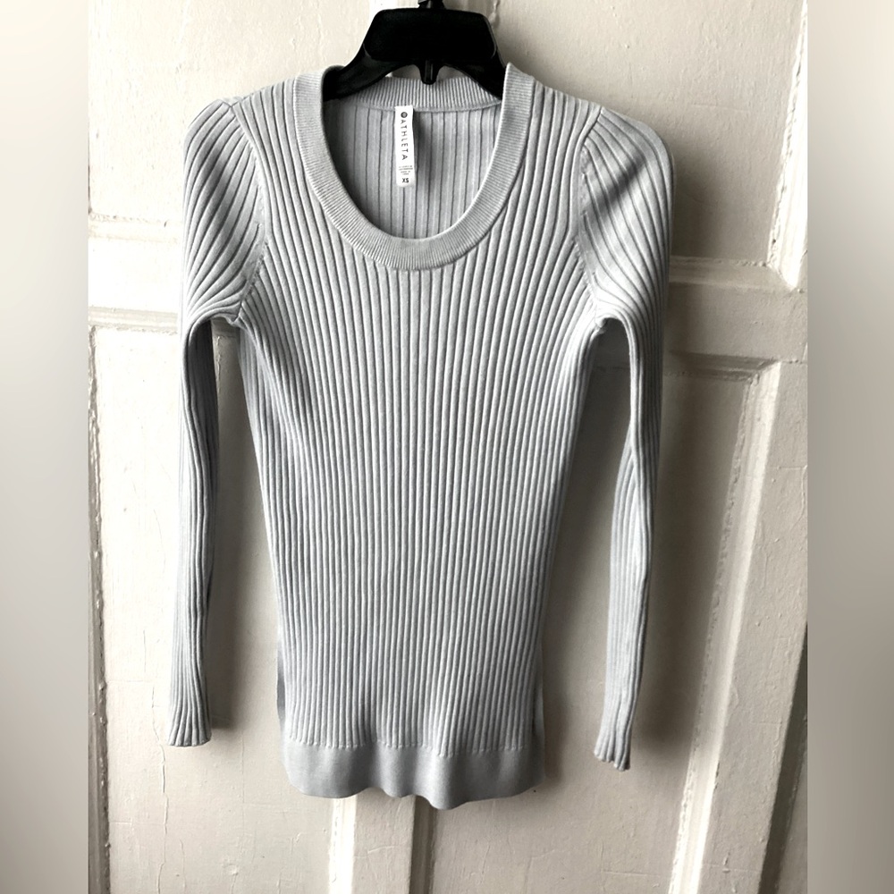 Athleta Soft Gray Ribbed Knit Sweater